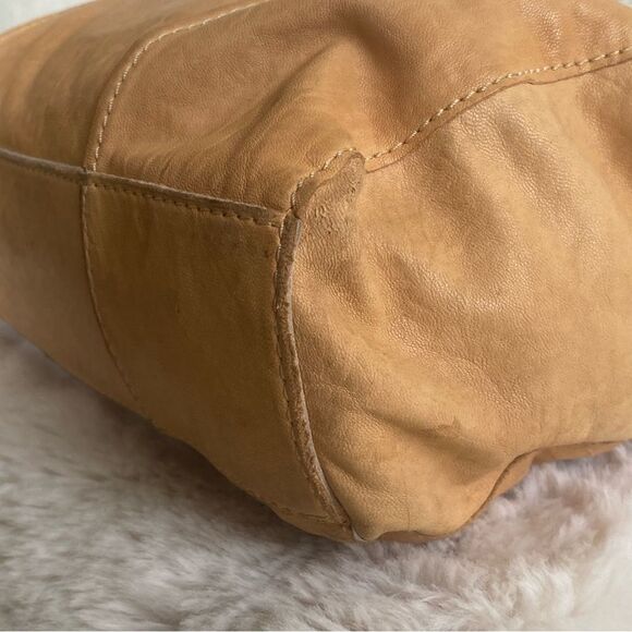 LUCKY BRAND Tan Y2K Chrome Cross Leather Hobo Bag with Embroidered Details - Picture 9 of 12